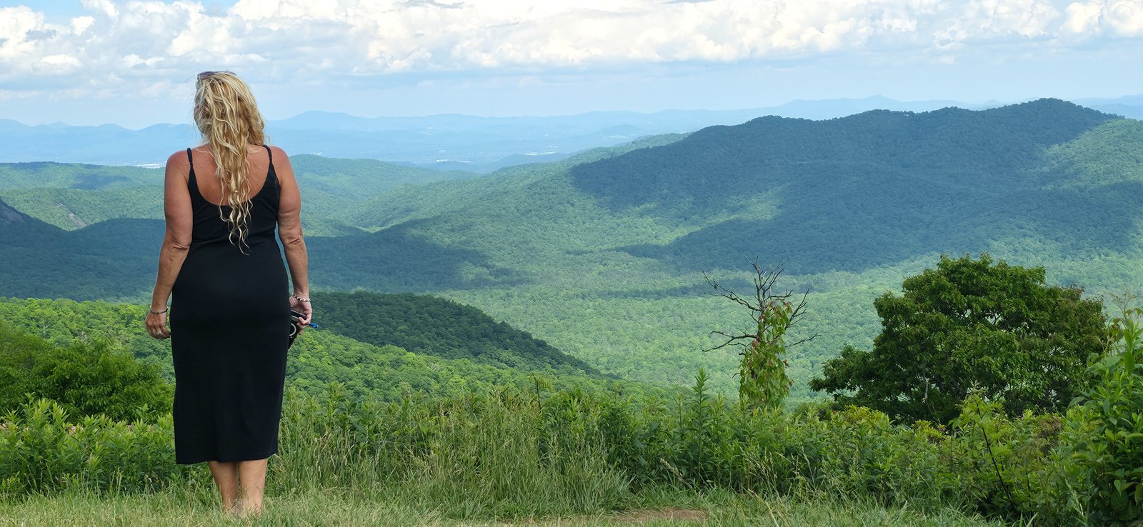 Misti Spencer looking out over the Blue Ridge Mountains