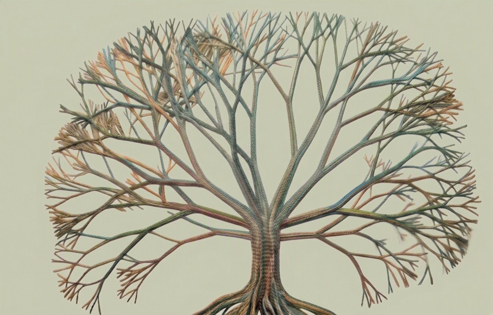 An embroidered tree whose branches are labelled with the topics Misti speaks on